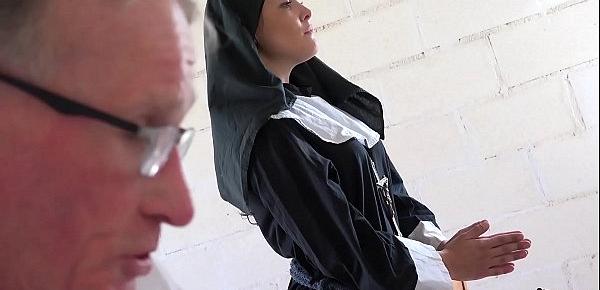  Sexy young nun has sex for the first time with a grandpa in the confessional